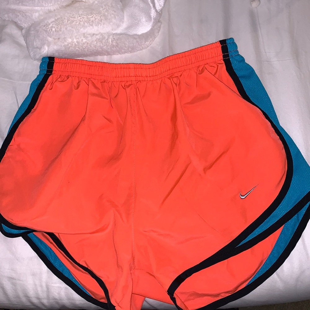 Nike Athletic Running Shorts, neon orange and blue